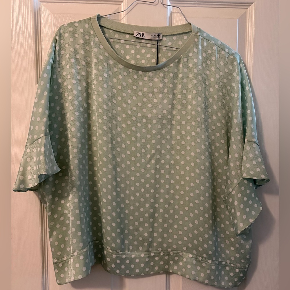 Zara Light Green Polka Dot Blouse - NWT Size L